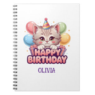 Cute Cat Birthday Personalised Girl's Notebook