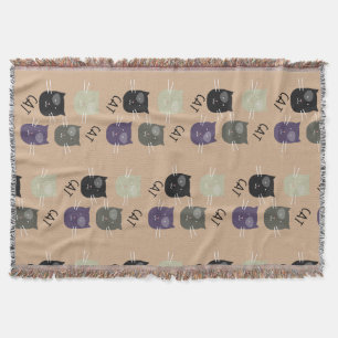 Cute Cat Black Purple Grey Black Throw Blanket