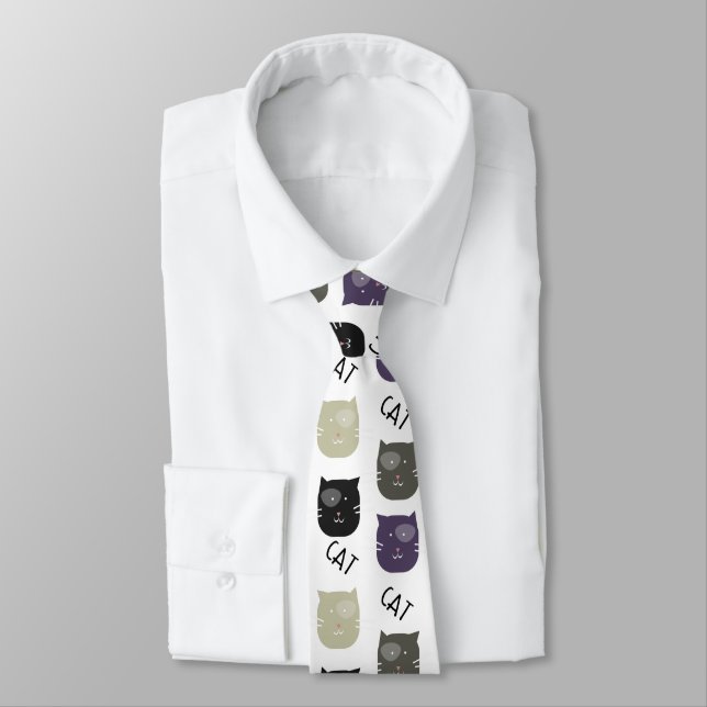 Cute Cat Black Purple Grey Black Tie (Tied)