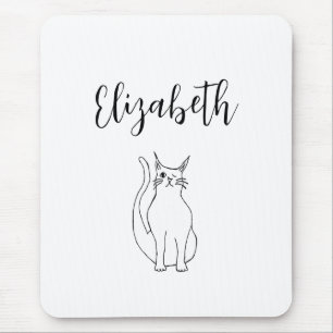 Cute Cat Black White Cartoon Winking Kitty Mouse Pad