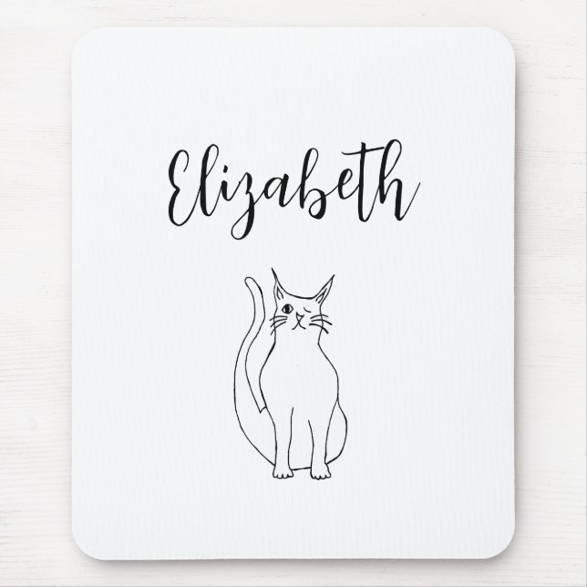 Cute Cat Black White Cartoon Winking Kitty  Mouse Pad (Front)
