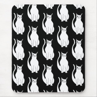 Cute Cat Black White Pattern Cartoon Mouse Pad