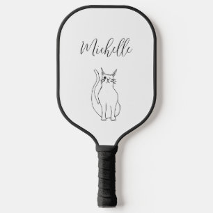 Cute Cat Black White Winking Kitty Cartoon Pickleball Paddle