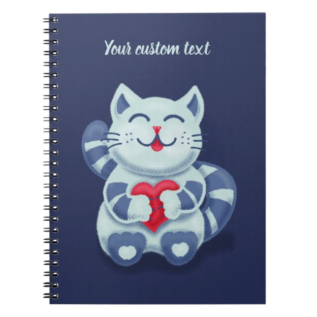 Cute Cat Blue Valentine Kids Notebook (Front)