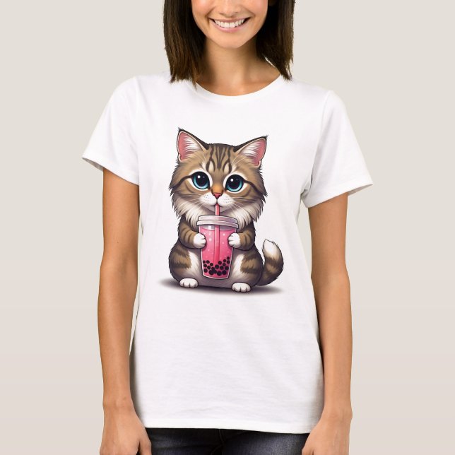 Cute Cat Boba T-shirt (Front)