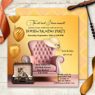 Cute Cat Boho Chic Housewarming Party Invitation