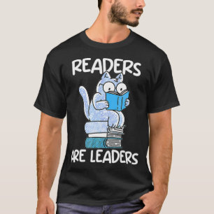 Cute Cat Book Reading Readers Are Leaders Libraria T-Shirt
