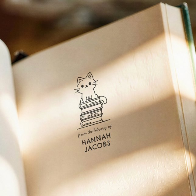 Cute Cat & Books From the Library of Book Self-inking Stamp (Creator Uploaded)