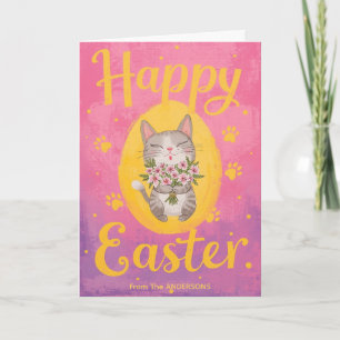 Cute Cat Bouquet Easter Personalised Easter  Holiday Card