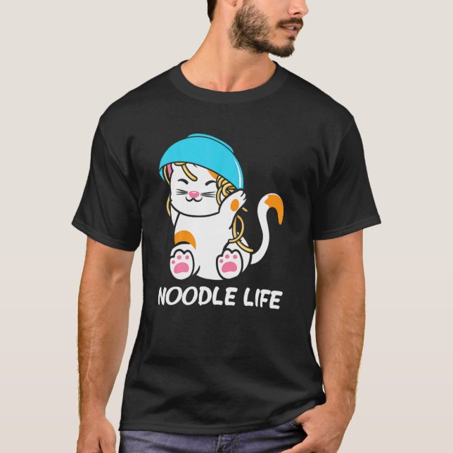Cute Cat Bowl Noodles Head Noodle Life Kitten Kitt T-Shirt (Front)