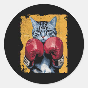 Cute Cat Boxing Boxer Gloves Sports Men Women Kids Classic Round Sticker