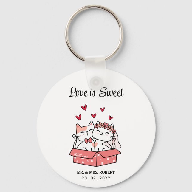 Cute Cat Bride and Groom Wedding Custom Gift  Key Ring (Front)