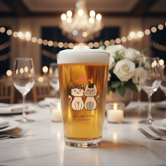 Cute Cat Bride And Groom Wedding  Glass (Creator Uploaded)