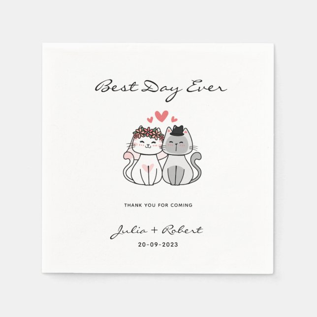 Cute Cat Bride And Groom Wedding  Napkin (Front)