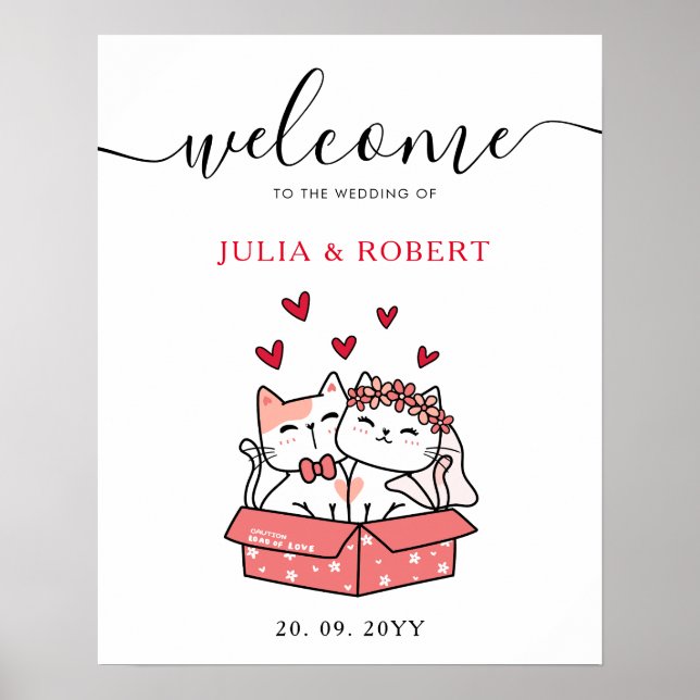 Cute Cat Bride And Groom Wedding  Poster (Front)
