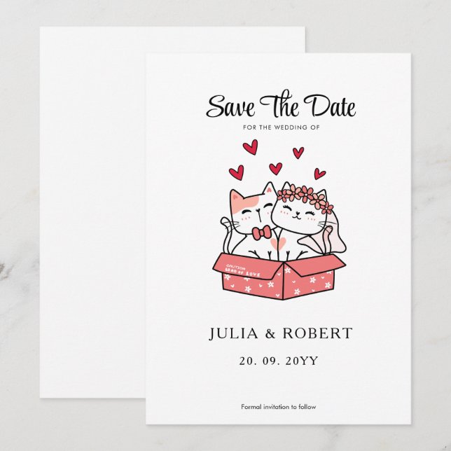 Cute Cat Bride And Groom Wedding  Save The Date (Front/Back)