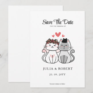 Cute Cat Bride And Groom Wedding  Save The Date