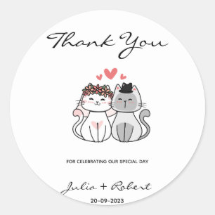 Cute Cat Bride And Groom Wedding Thank You  Classic Round Sticker