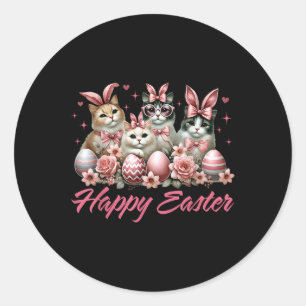 Cute Cat Bunny Happy Easter Cat Lover Kitty Rabbit Classic Round Sticker