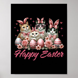 Cute Cat Bunny Happy Easter Cat Lover Kitty Rabbit Poster