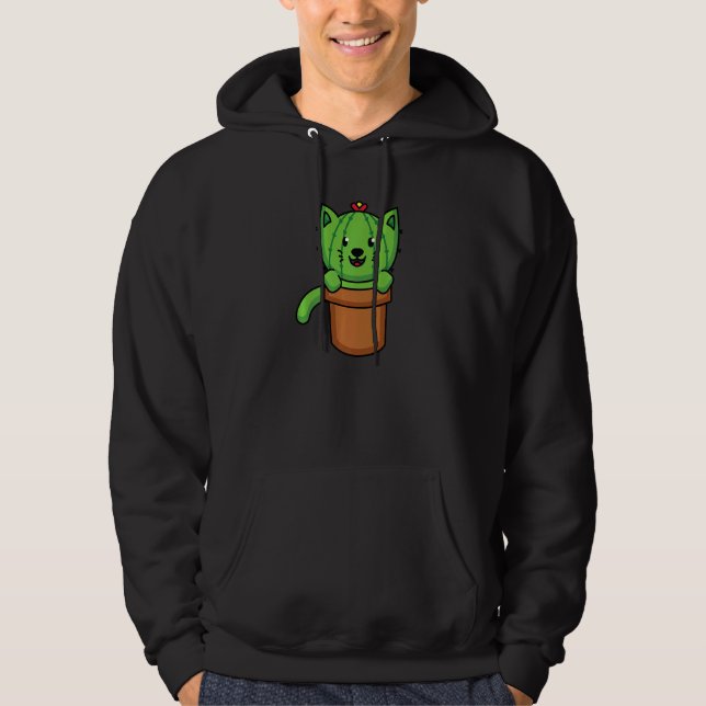 Cute Cat Cactus Plant Cat Gardening Hoodie (Front)
