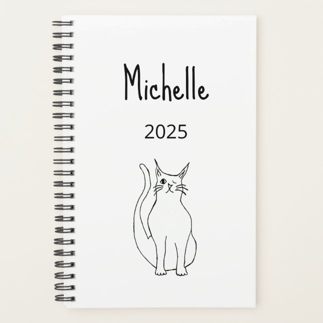 Cute Cat Cartoon 2025 Winking Kitty Black White   Planner (Front)
