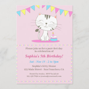 Cute Cat Cartoon Birthday Invitation