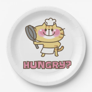 Cute Cat Cartoon Chef Pink Funny Kids Party Paper Plate