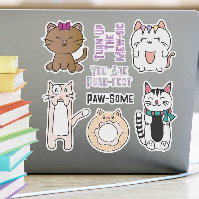 Cute Cat Cartoon Funny Custom-Cut Vinyl Sticker (Creator Uploaded)