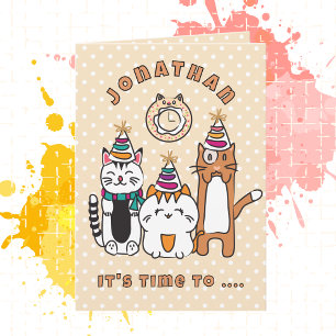 Cute Cat Cartoon Funny Saying Birthday Party  Card