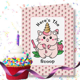 Cute Cat Cartoon Ice Cream Sweet Modern Birthday Card
