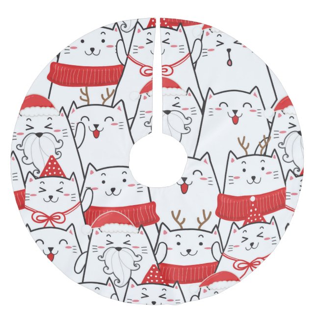 Cute Cat Cartoon Pattern Brushed Polyester Tree Skirt (Front)