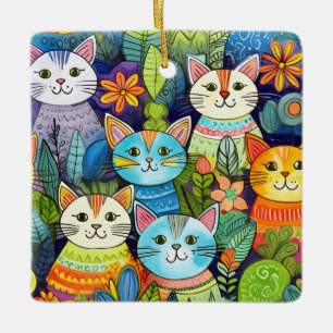 Cute Cat Cartoon Pattern Ceramic Ornament