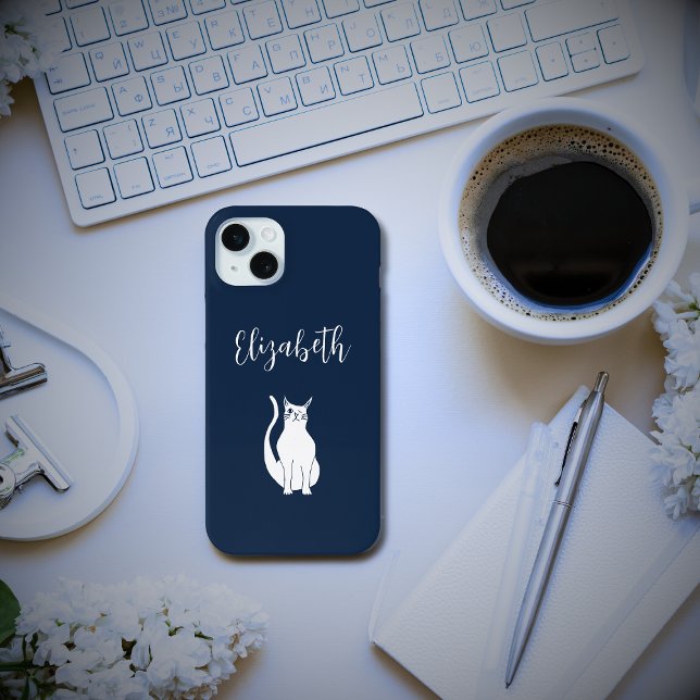 Cute Cat Cartoon Winking Kitty Navy Blue  Case-Mate iPhone Case (Creator Uploaded)