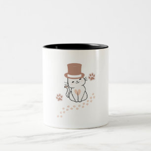 CUTE CAT CAT LOVERS HAT, FLOWER CAT  Two-Tone COFFEE MUG