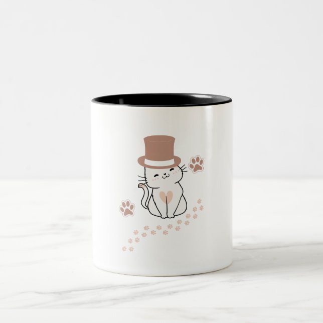 CUTE CAT CAT LOVERS HAT, FLOWER CAT  Two-Tone COFFEE MUG (Center)