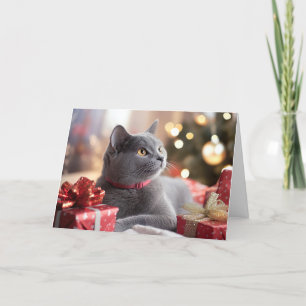 Cute Cat Celebrating Christmas Happy Holidays Thank You Card