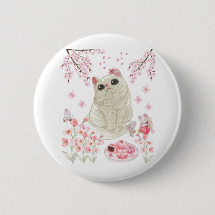 Cute Cat Cherry Blossom 6 Cm Round Badge