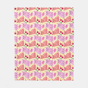 Cute Cat Cherry Floral Pattern   Kawaii Kitty  Fleece Blanket