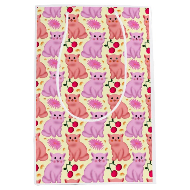 Cute Cat Cherry Floral Pattern | Kawaii Kitty  Medium Gift Bag (Front)