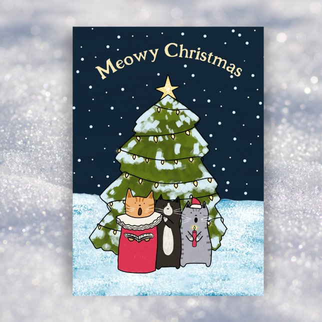 Cute Cat Christmas Carol Singers Flat Non-Photo Holiday Card (Creator Uploaded)