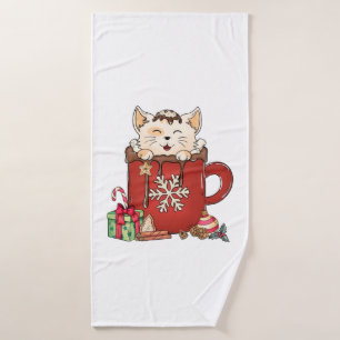 Cute Cat Christmas Chocolate Coffee Bath Towel