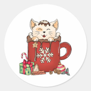 Cute Cat Christmas Chocolate Coffee Classic Round Sticker