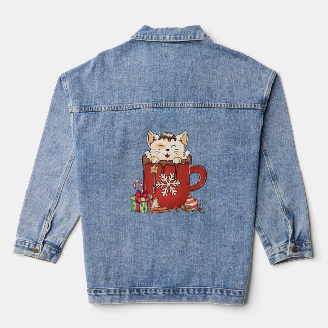 Cute Cat Christmas Chocolate Coffee   Denim Jacket (Back)