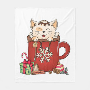 Cute Cat Christmas Chocolate Coffee Fleece Blanket
