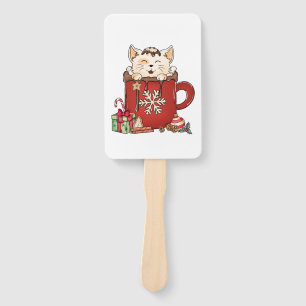 Cute Cat Christmas Chocolate Coffee Hand Fan