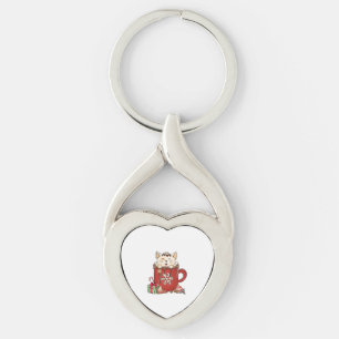 Cute Cat Christmas Chocolate Coffee   Key Ring