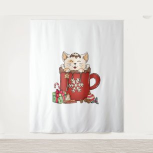 Cute Cat Christmas Chocolate Coffee   Tapestry
