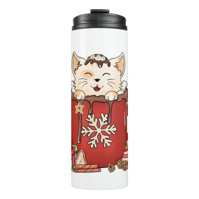 Cute Cat Christmas Chocolate Coffee   Thermal Tumbler (Front)