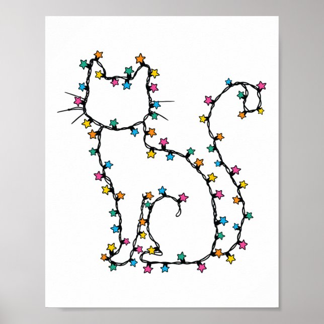 Cute Cat Christmas Lights Cat Mum Xmas Pyjamas Men Poster (Front)